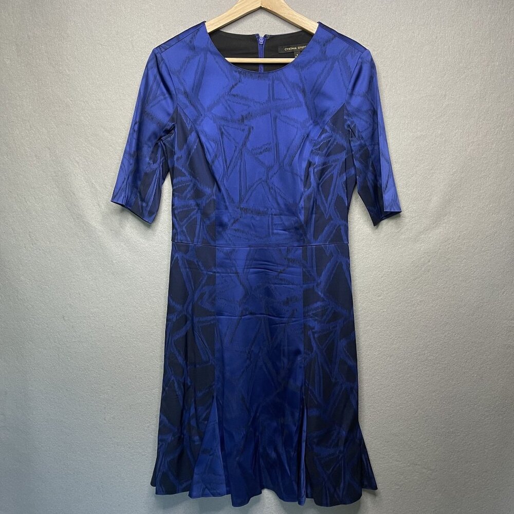 CYNTHIA STEFFE Stretch Satin Blue Short Sleeve Dress Women's Size 6